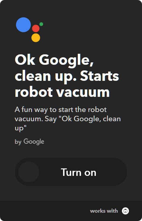 IFTTT Applet : Start Samsung robot vacuum by voice - Ok Google, clean up