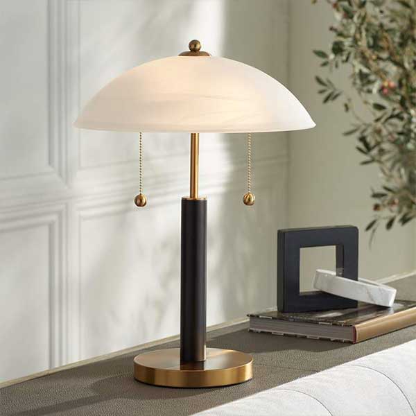 360 Lighting Orbital 19 1/2" Wood and Gold Modern Dome Pull Chain Lamp