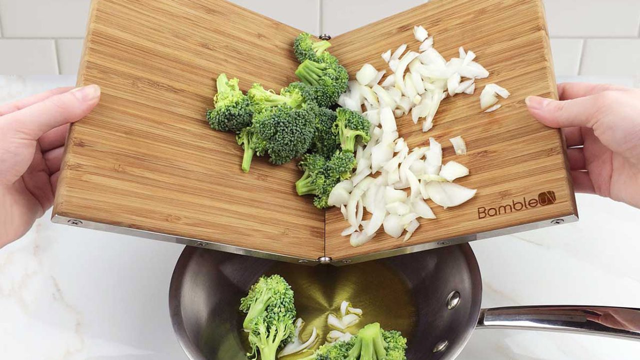 Bambleu: 4-in-1 folding cutting board saves storage space in small kitchens