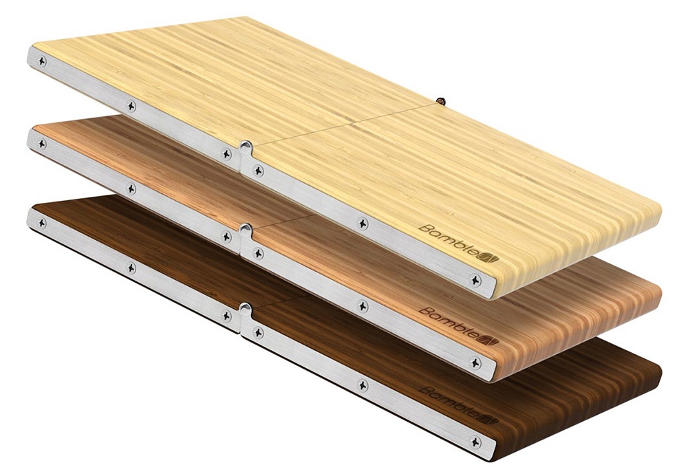 Bambleu cutting board folds for compact storage in small kitchens