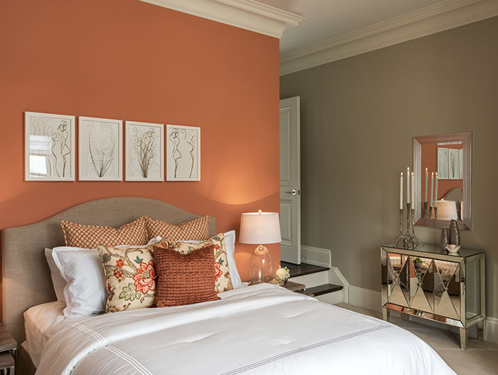 Beautiful Orange Bedroom In A Traditional House In Ontario