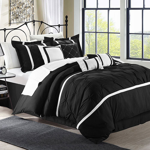 Chic Home Vermont 8-Piece Comforter Set, Queen, Black/White