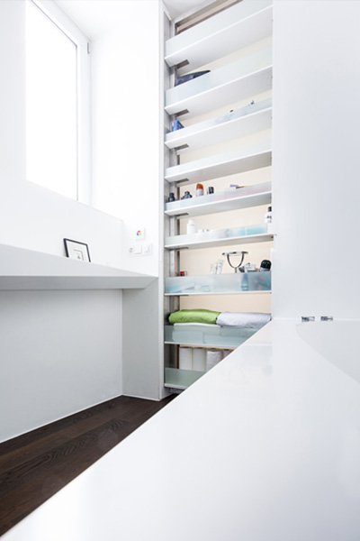 Contemporary bathroom design geometric bathtub and white sink