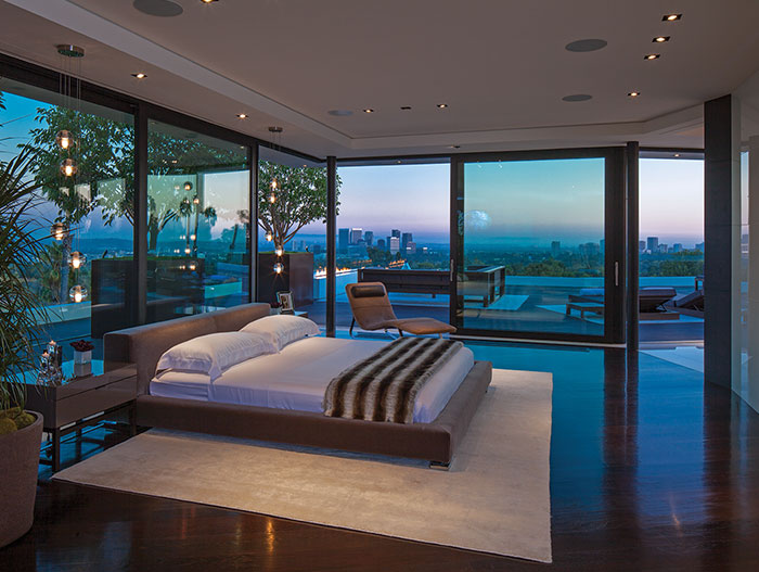 Laurel Way Residence in Beverly Hills: Modern bedroom with impressive view