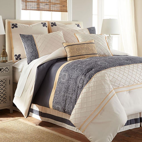 Lyra 8 Piece Comforter Set White Blue Queen