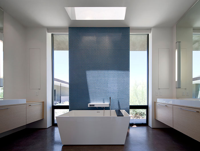 Modern White And Blue Bathroom Design