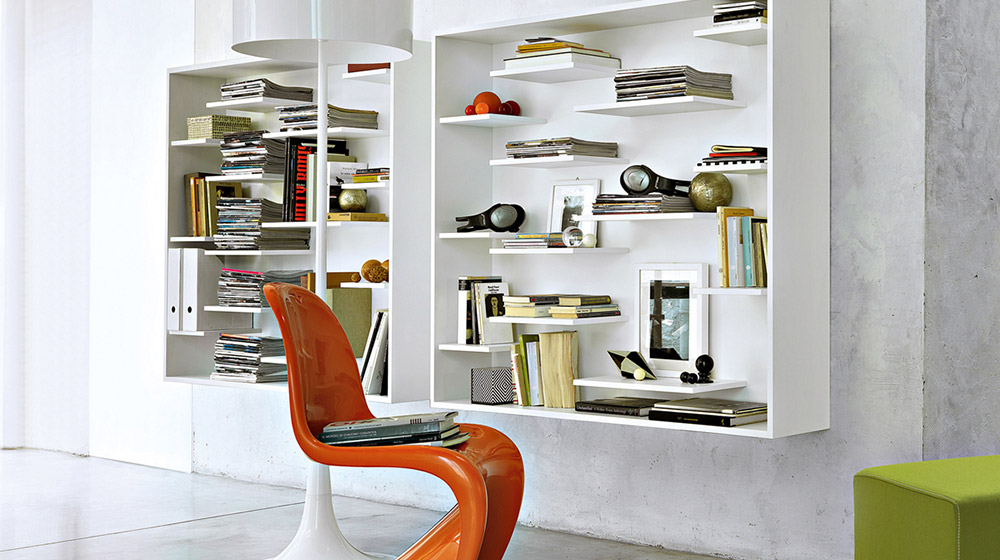 Shift Wall-mounted lacquered floating wooden bookcase by Lema