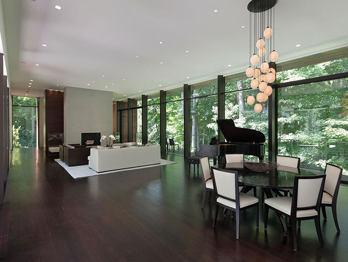 Social Area Modern Living Room Dining Room And Piano