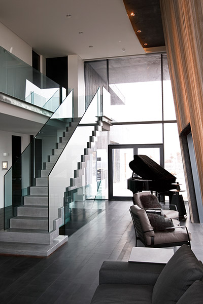 Steel Frame Staircase Covered With Icelandic Bluestone In Modern Vacation Home Iceland