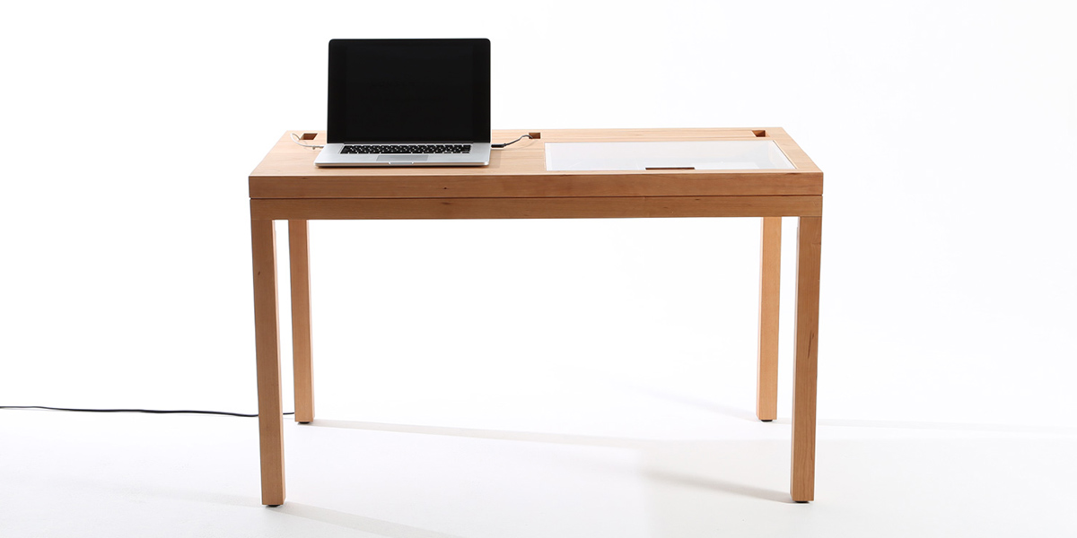 WT desk by Consentable hides cables and devices