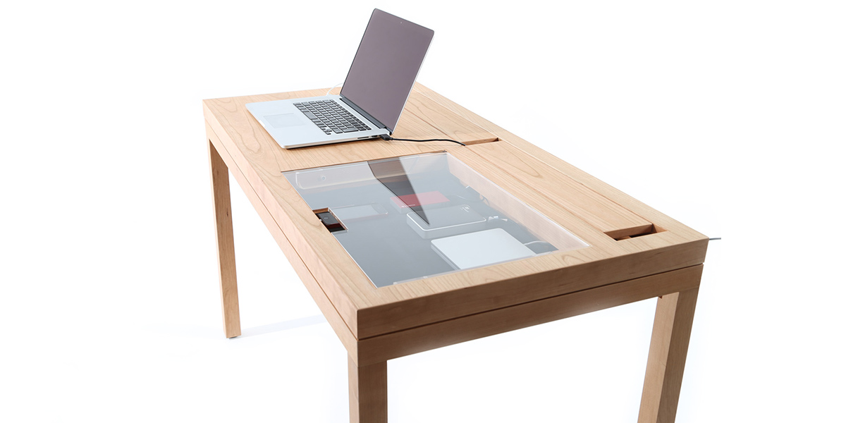 WT modern desk by Consentable hides cables and devices