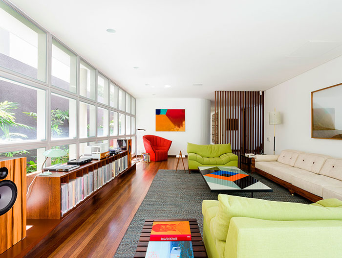 Colorful interior design inside modern AA House in Brazil by Pascali Semerdjian Architects