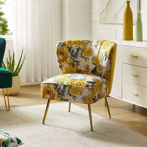 Adelynn Felicia Velvet Barrel Chair with Tufted Back - Yellow