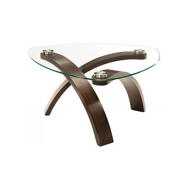 Allure Round Glass Coffee Table - affordable triangular-shaped glass tabletop held up by 3 curved legs