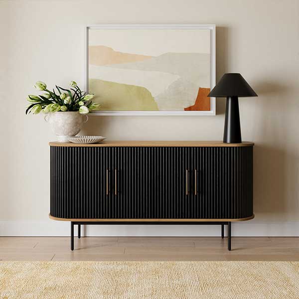 Almeria 65'' Sideboard - curved solid-oakwood sideboard with a ribbed front and slender legs