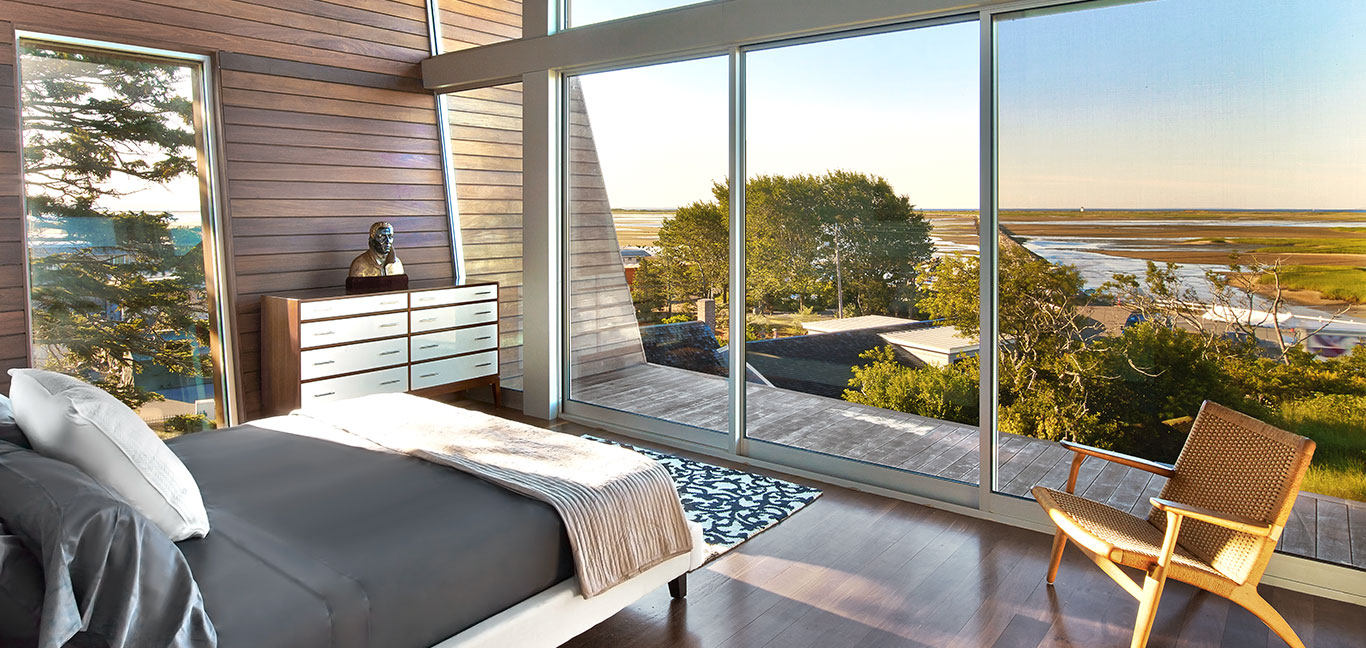 Amazing bedroom with stunning views in a contemporary beach house located in Provincetown, Massachusetts