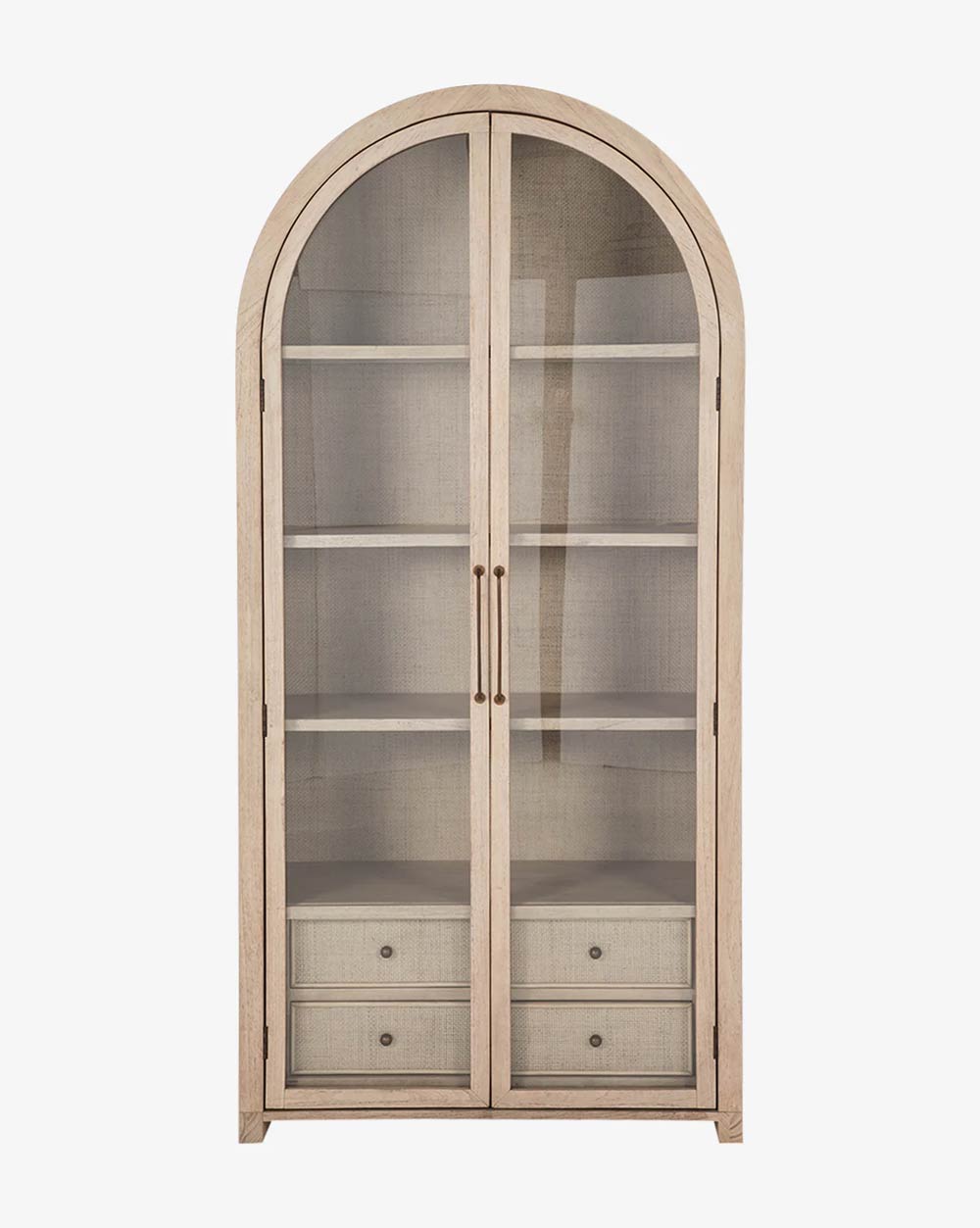 Arched cabinet with rattan drawers