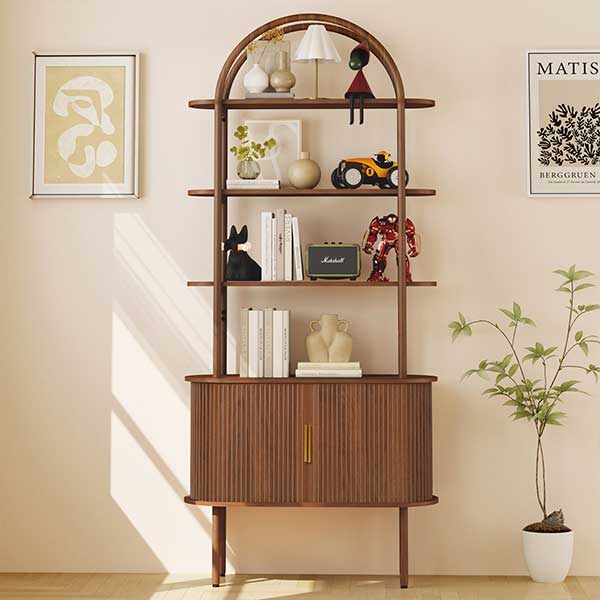 71" Arched Etagere Bookcase with Cabinet