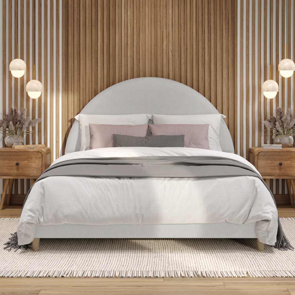 Arched headboard boucle bed