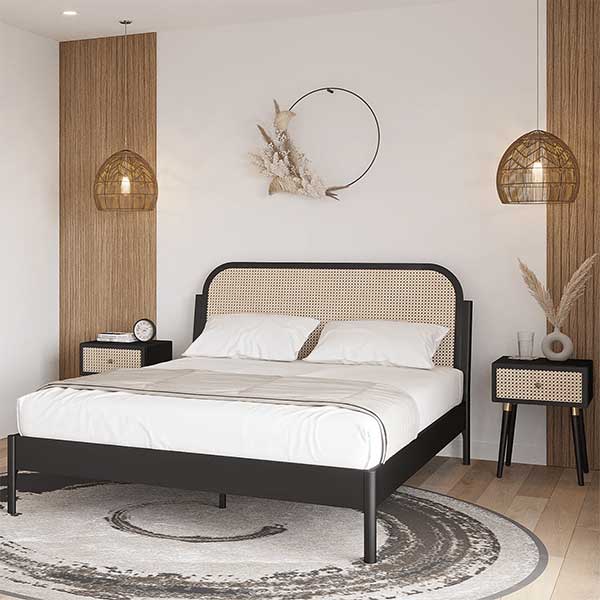 Aurelia Solid Wood Cane Platform Bed