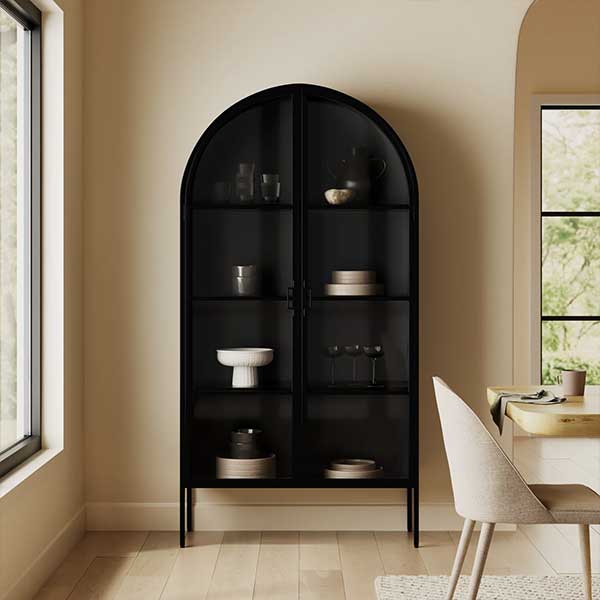 Azalia 77 in. H Iron and Glass Accent 2 Door Storage Cabinet