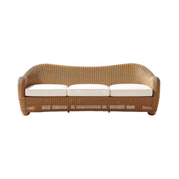 Bacio 86" Light Brown All-Weather Rattan Outdoor Sofa With White Sunbrella® Cushions