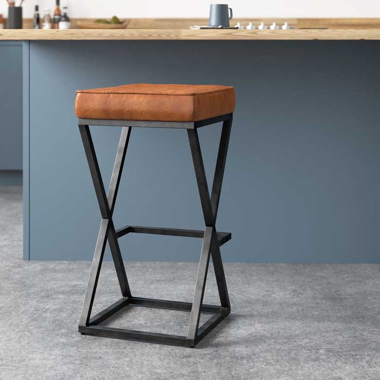 Backless 29" genuine leather bar stool for sale