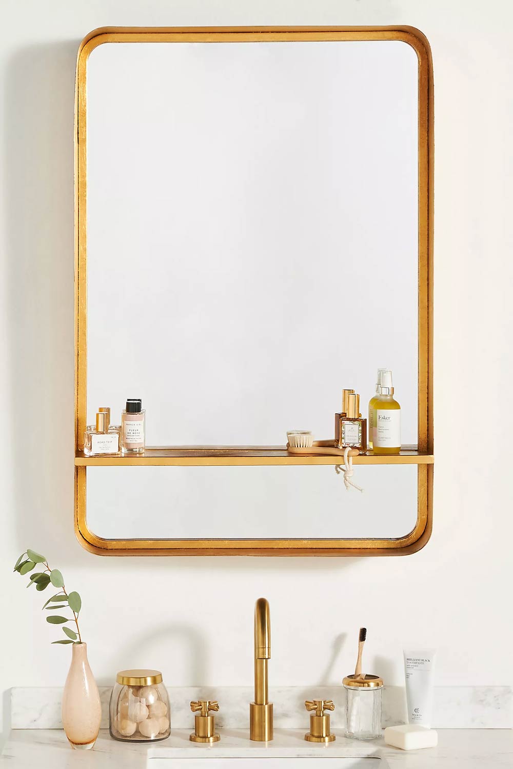 Gold Bathroom Mirror with Shelf