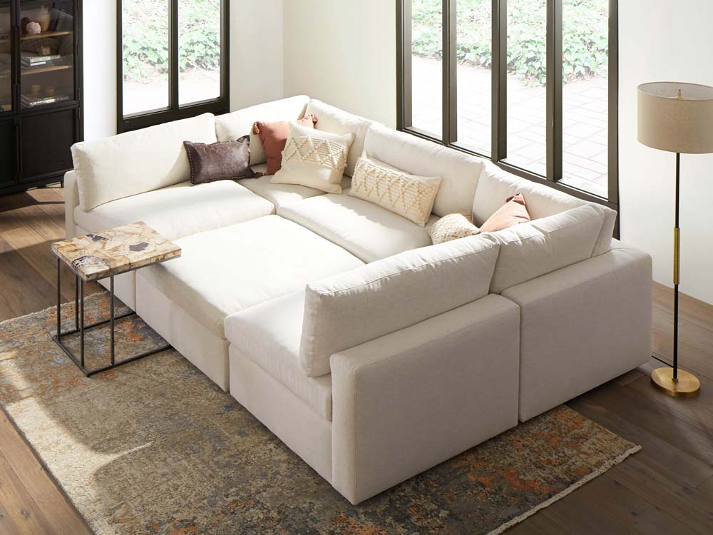 Beale six piece pit sectional - modern white pit sofa for small and large living rooms