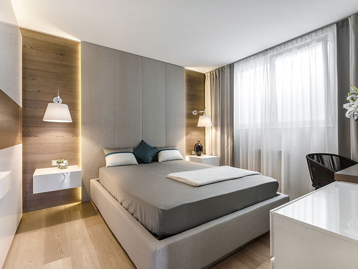 Modern bedroom in stylish villa in Bordighera, Italy - interior design by NG-Studio
