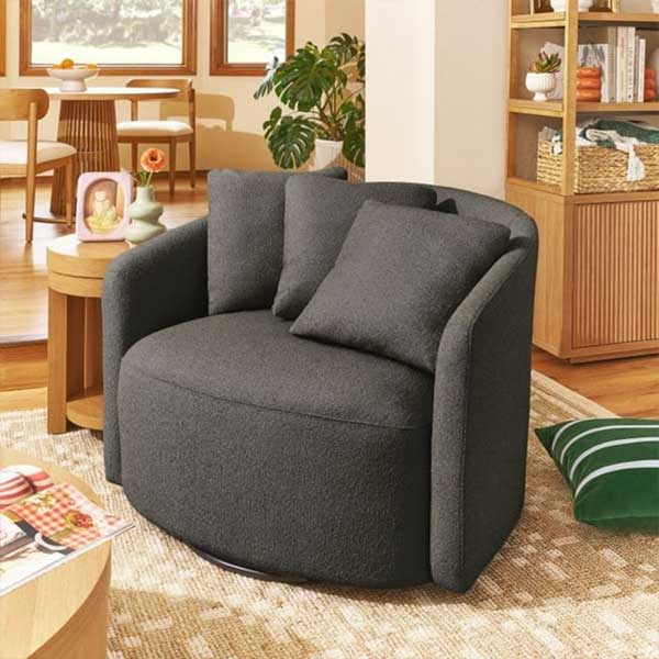 Beautiful Drew Accent Chair by Drew Barrymore, Charcoal Boucle
