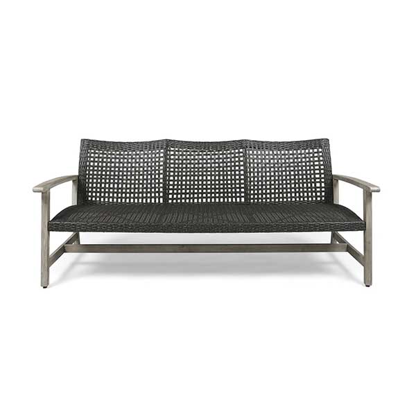 Bedingfield 75.5'' Wide Straight Wicker Patio Sofa - Light Gray Wash/Black Outdoor Sofa