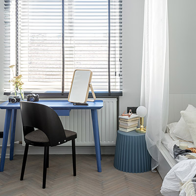 Modern bedroom design from small 42 square meter apartment in Warsaw, Poland by Magdalena Zieba of Finchstudio