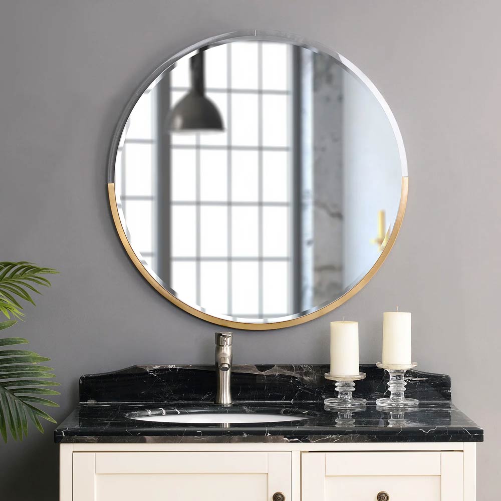 Beveled Wall Bathroom Mirror with Stainless Steel and Acrylic Frame / Round Vanity Mirror