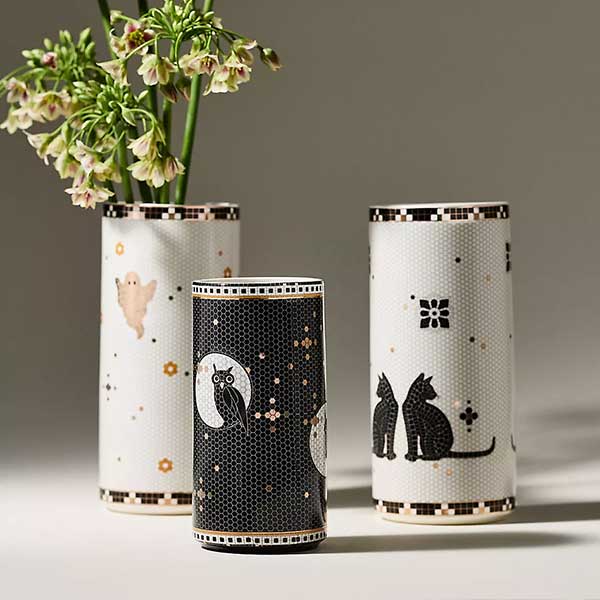 Bistro Tile Stoneware 24k Gold Accent Halloween Vase