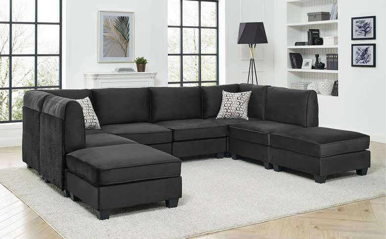 Black U-shaped modular corner sectional couch for sale