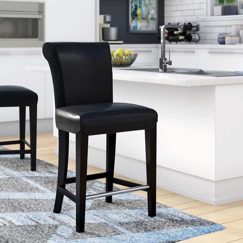 Black faux leather bar & counter stools