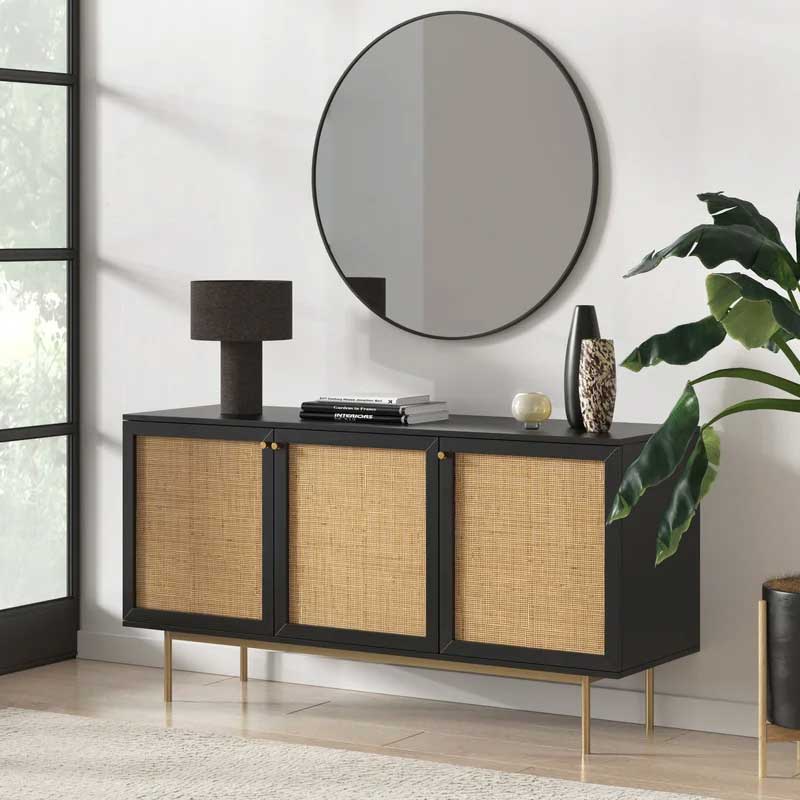 Black cane sideboard for sale - perfect for living room, dining room, entryway