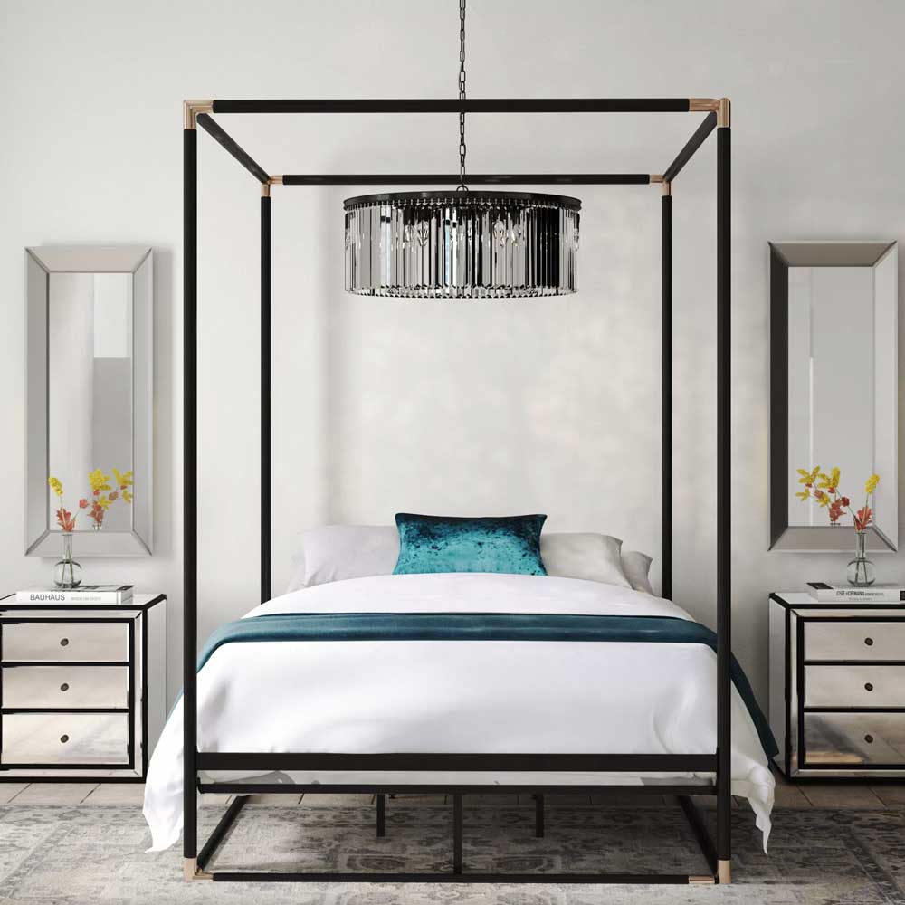 Modern black canopy bed, perfect for the master bedroom or kids' room