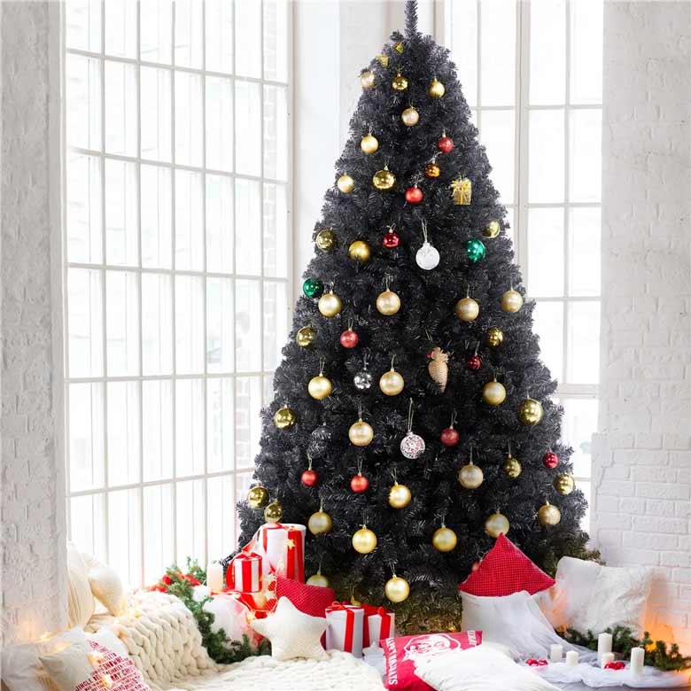 Black Unlit Hinged Spruce Artificial Decorative Christmas Tree, with Foldable Stand
