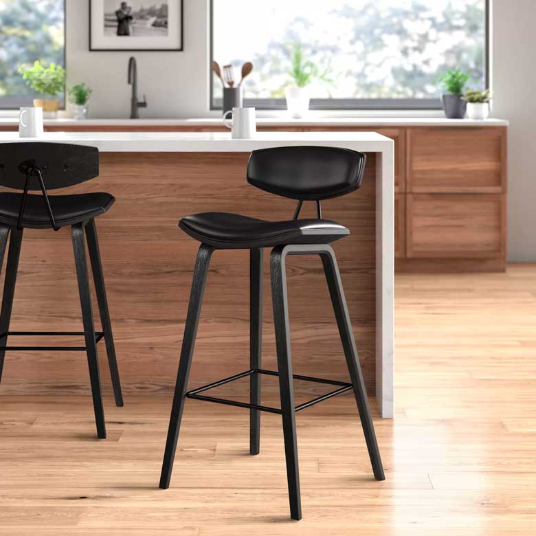 Black faux leather counter stool, perfect for a modern or contemporary kitchen