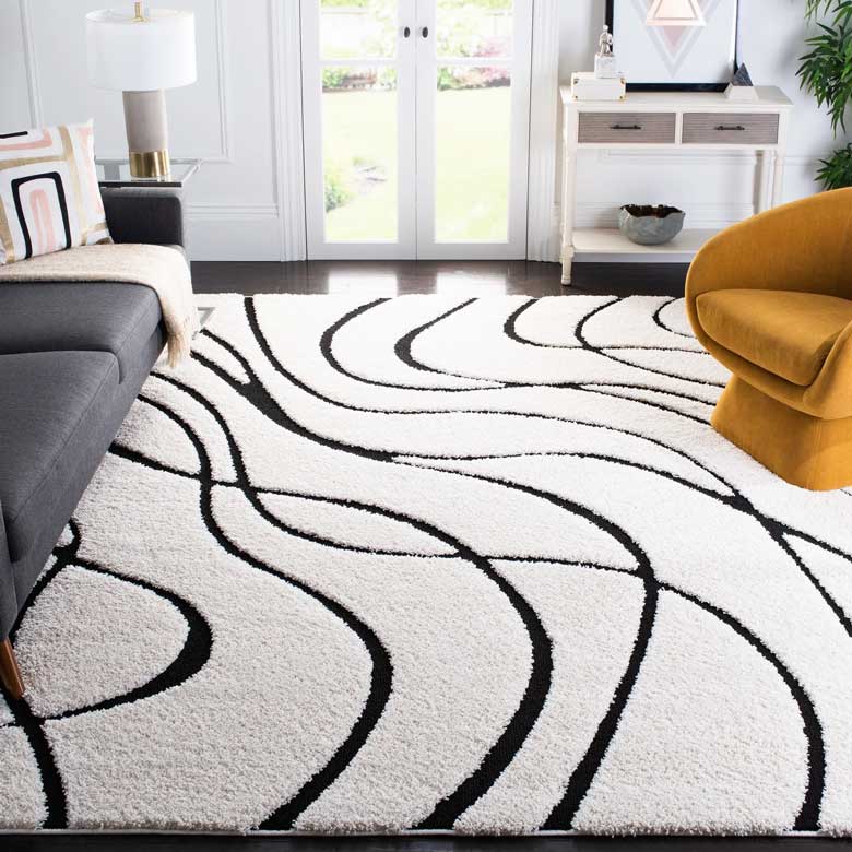 Black and ivory swirl rug for sale