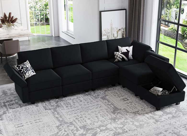 Black modular sleeper sofa | 6 piece velvet sectional couch for sale