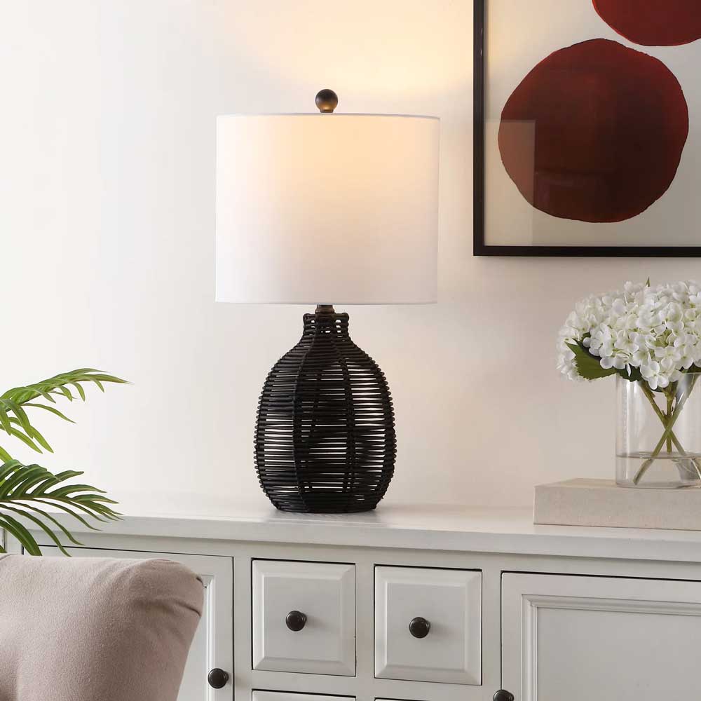 Black rattan table lamp | Black lamp with rattan base, perfect for boho or coastal living room and bedroom