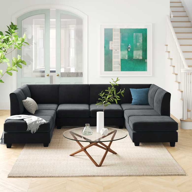 Black u-shaped sectional couch for sale