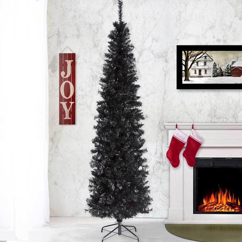 6-ft Tinsel Slim Black Artificial Christmas Tree with LED Lights