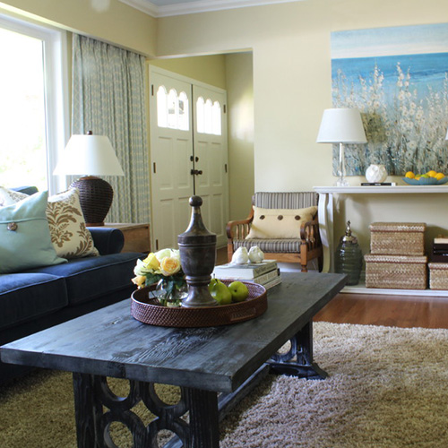 Maria Killam Blue and Yellow Transitional Living Room