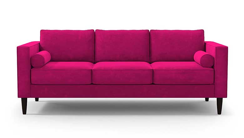 Bold modern pink velvet couch - this hot pink sofa makes a bold statement in any living room