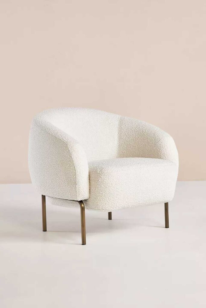 Boucle Occasional Chair with brass legs