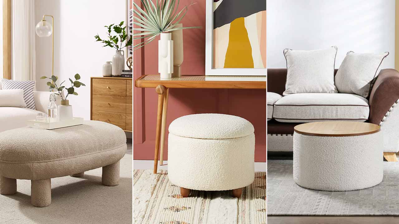 Boucle ottomans for a cozy and organized home